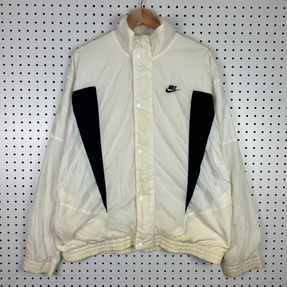 Vtg 90s Nike Windbreaker Jacket Large Off White Black‎ Striped Color Block READ